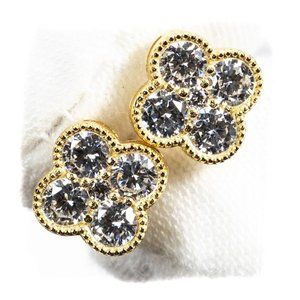 Men's Flower Clover Set Gold 925 Sterling Silver Iced Cz Cluster Stud Earrings